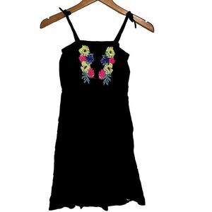 Justice Black Gauzy Romper Dress Girls 10 Neon Flower Embellishment on Top